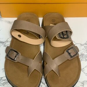 Women’s Comfort Cream Double Strap Sandals with Buckles Cork 7.5
